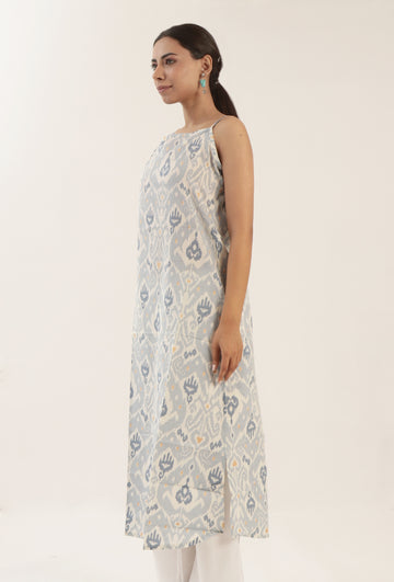Grey Color Cotton Slip With Multicolor Motif